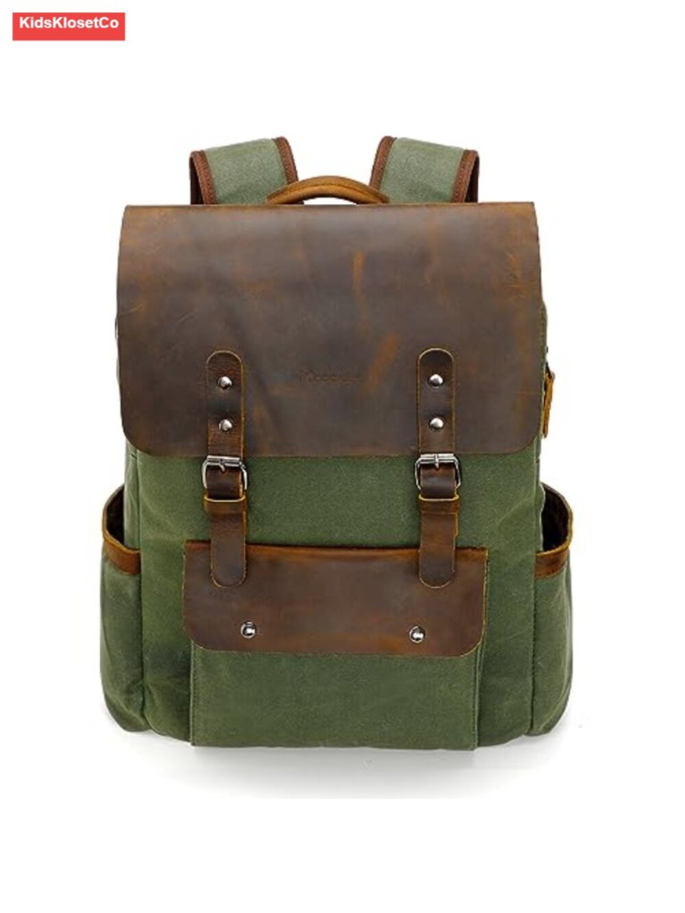 Genuine Leather Waxed Canvas Laptop Backpack Travel 15.6" Rucksack